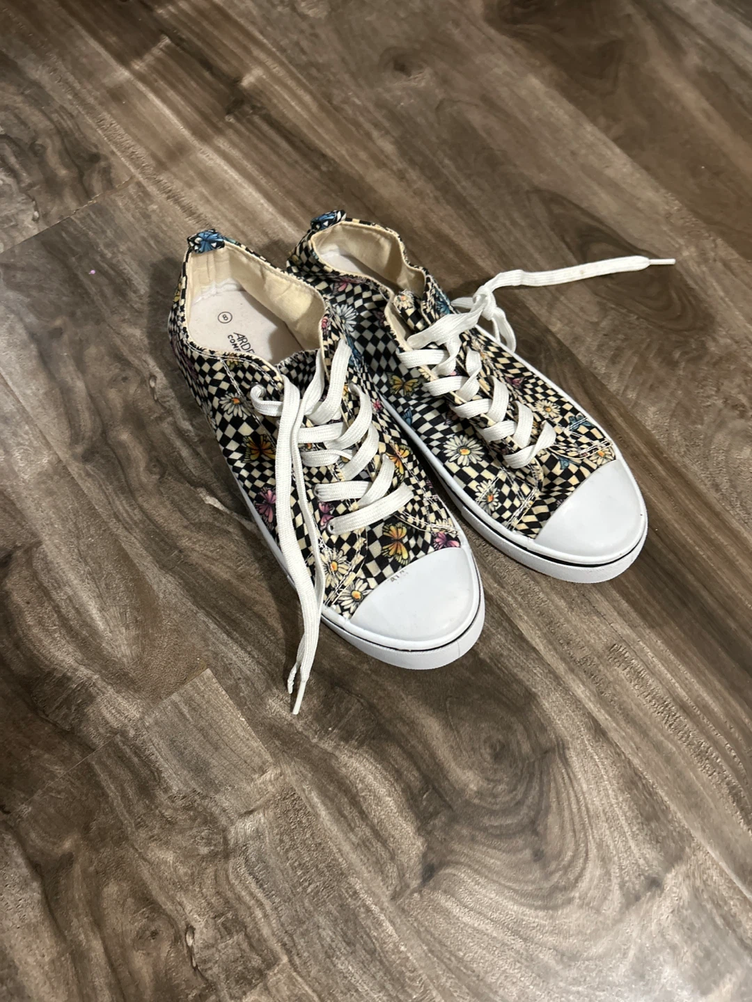 Women's Floral Checkerboard Canvas Sneakers Size 9 - photo 2