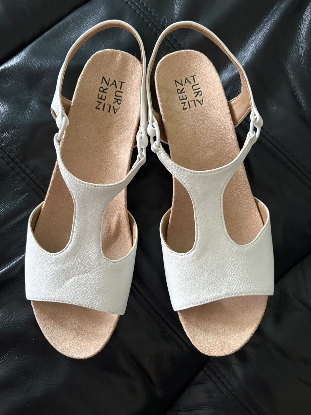 Naturalizer White T-strap Slingback Wedge Sandals