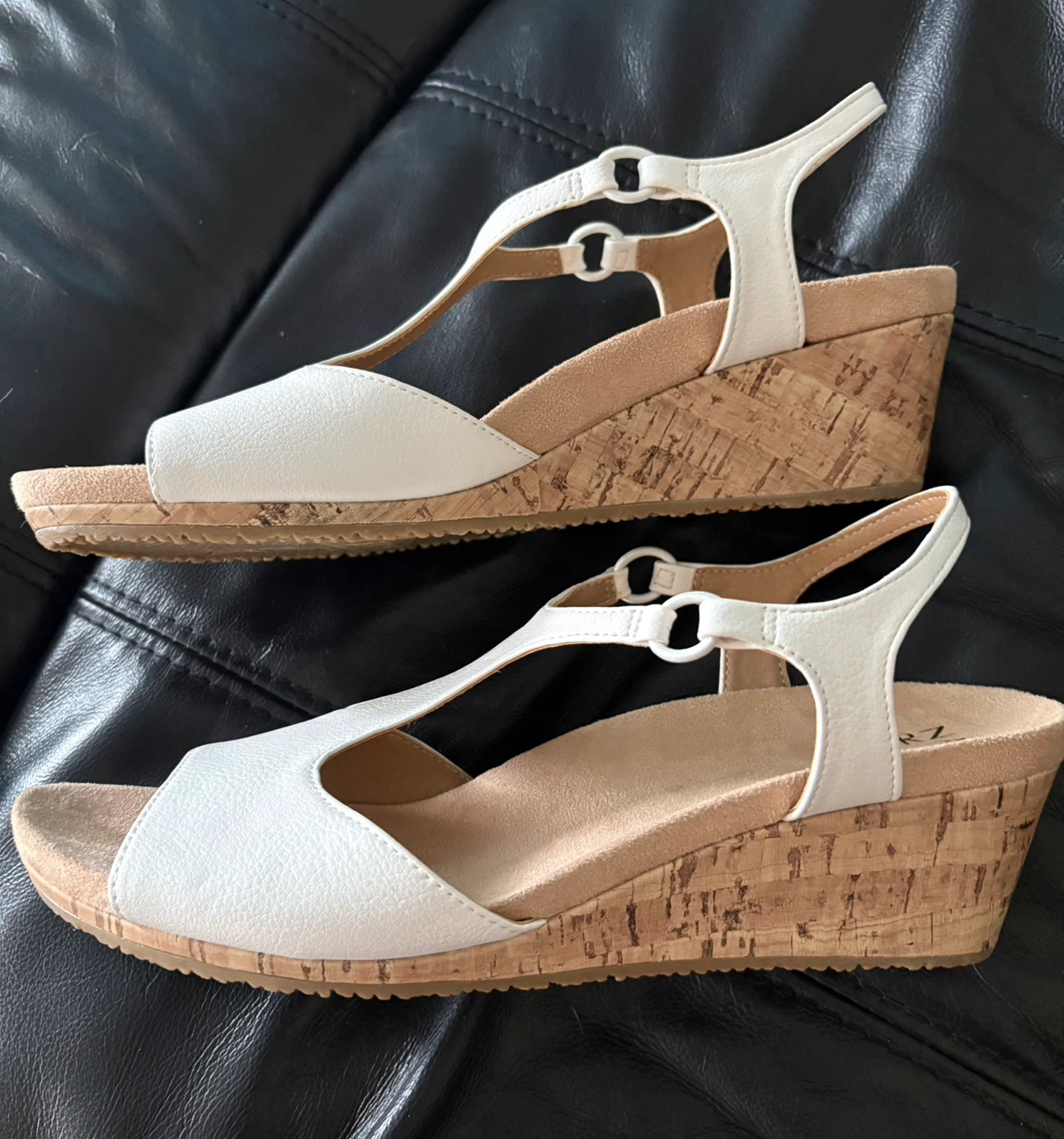 Naturalizer White T-strap Slingback Wedge Sandals - photo 3