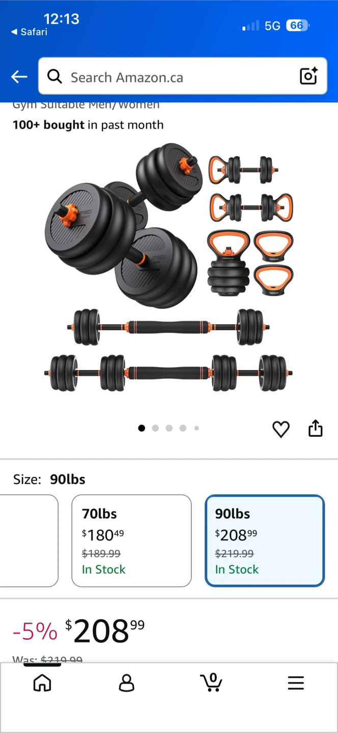 FED 90lbs Adjustable Dumbbell Set with Barbell Extension