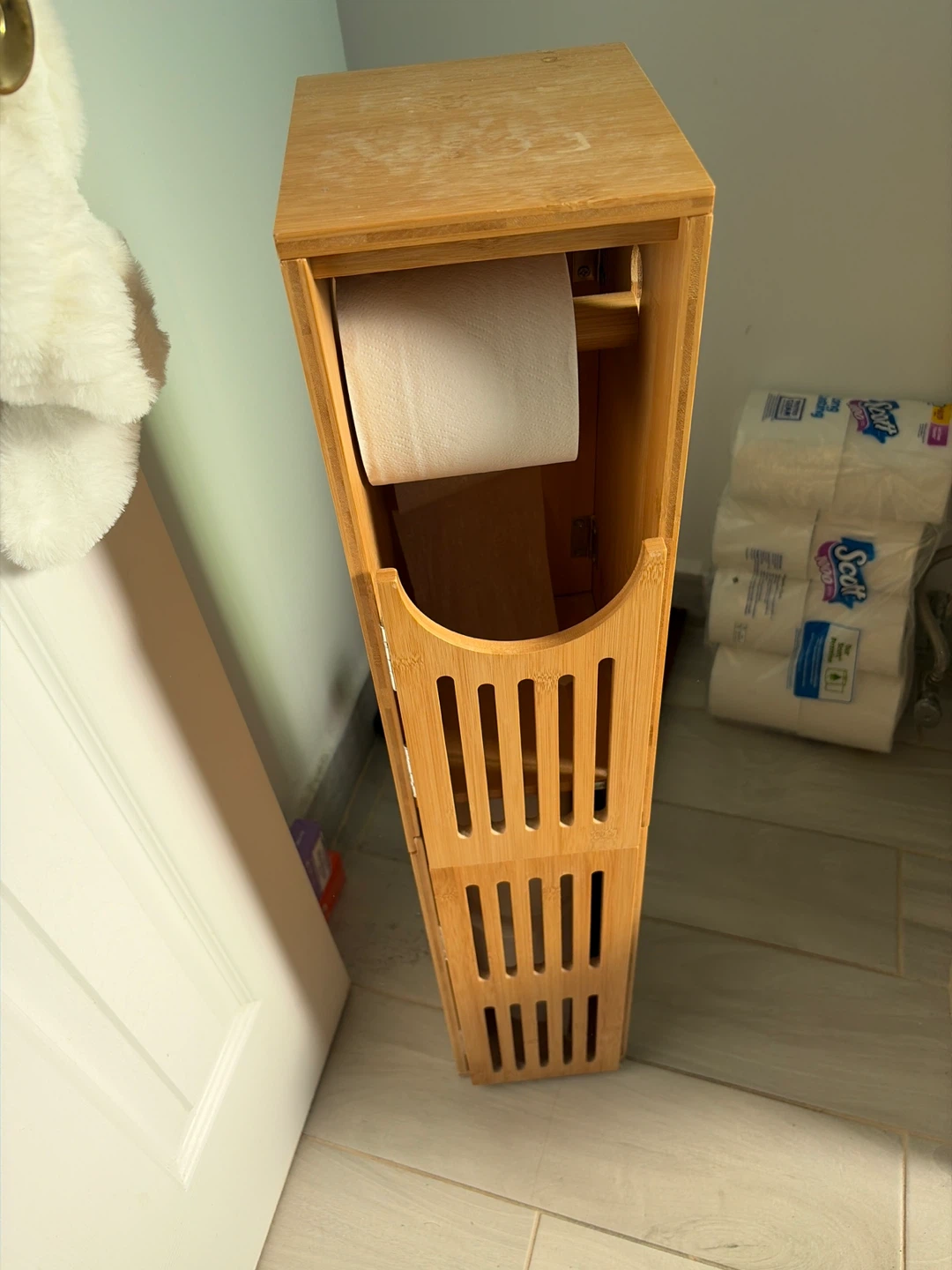 Bamboo Toilet Paper Holder Storage Stand