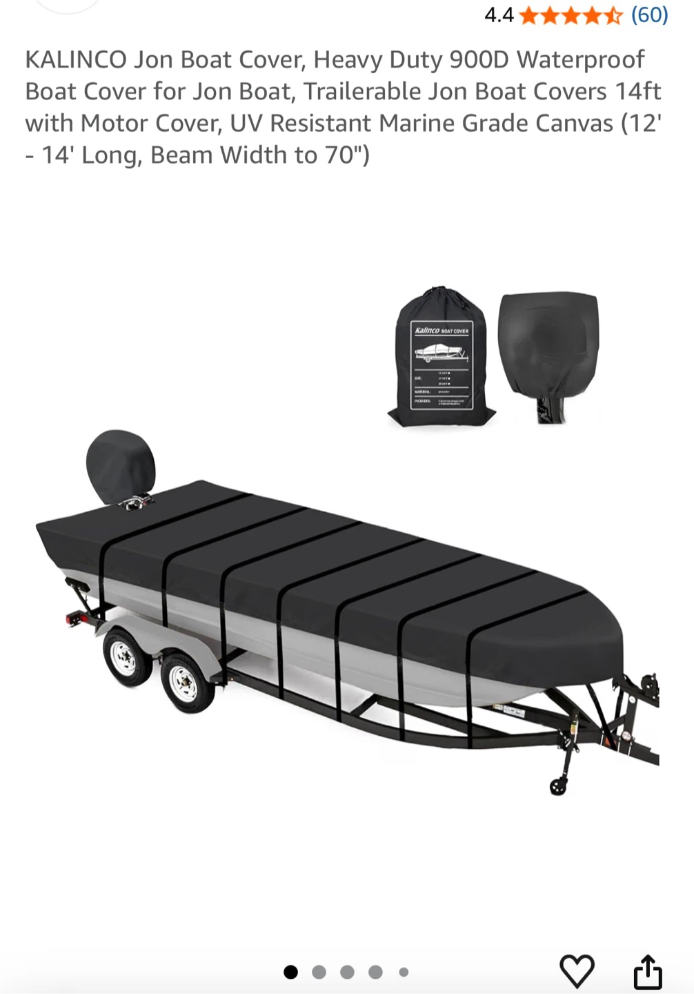 KALINCO Jon Boat Cover - 12'-14' Long, 900D Waterproof