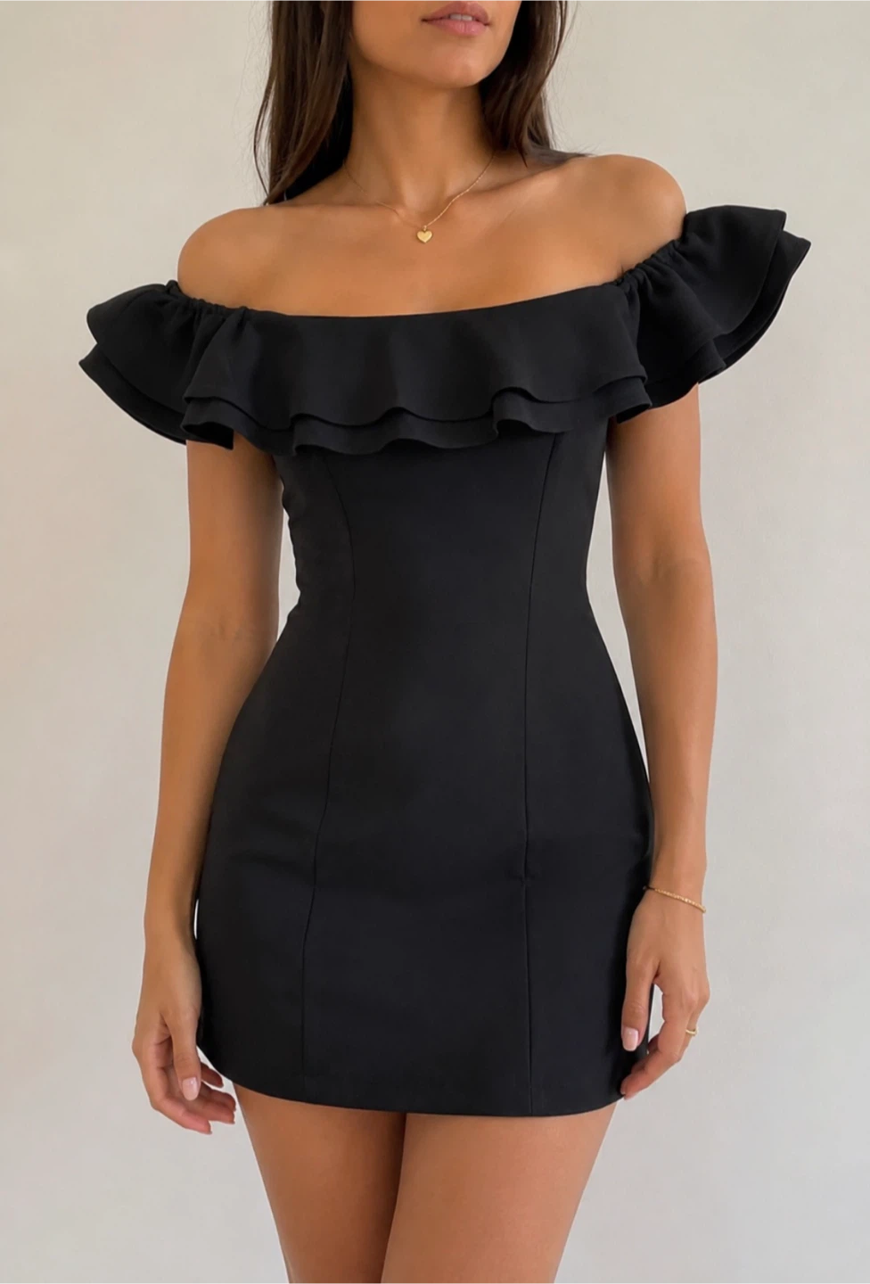 🆕New Black Off-the-Shoulder Ruffle Mini Dress