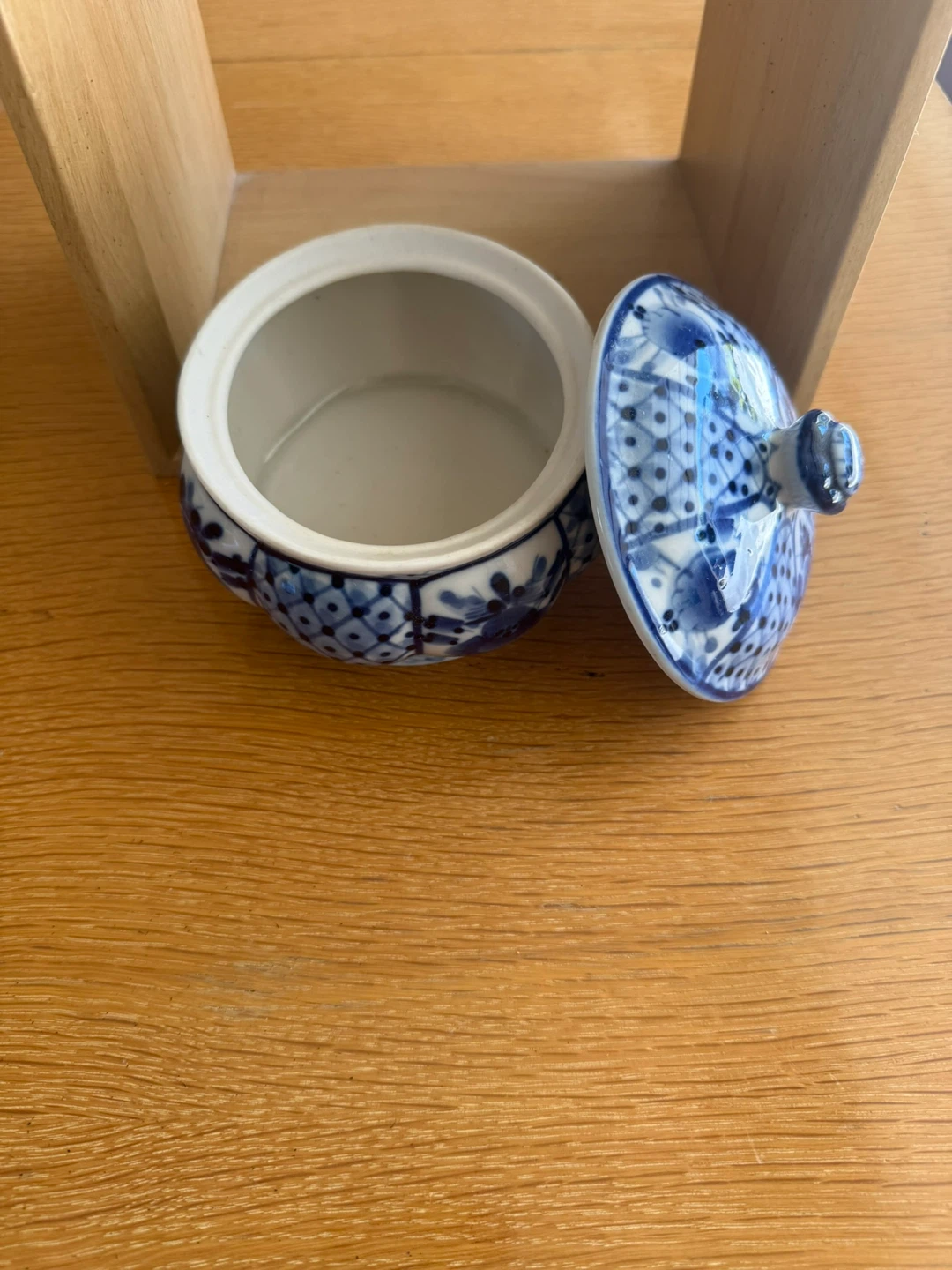 Handmade Blue and White Floral Ceramic Sugar Pot with Lid - photo 2