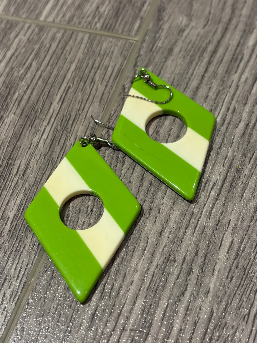 Green and White Diamond Shaped Earrings