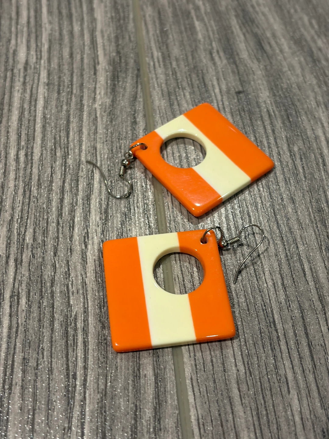 Orange and White Square Dangle Earrings