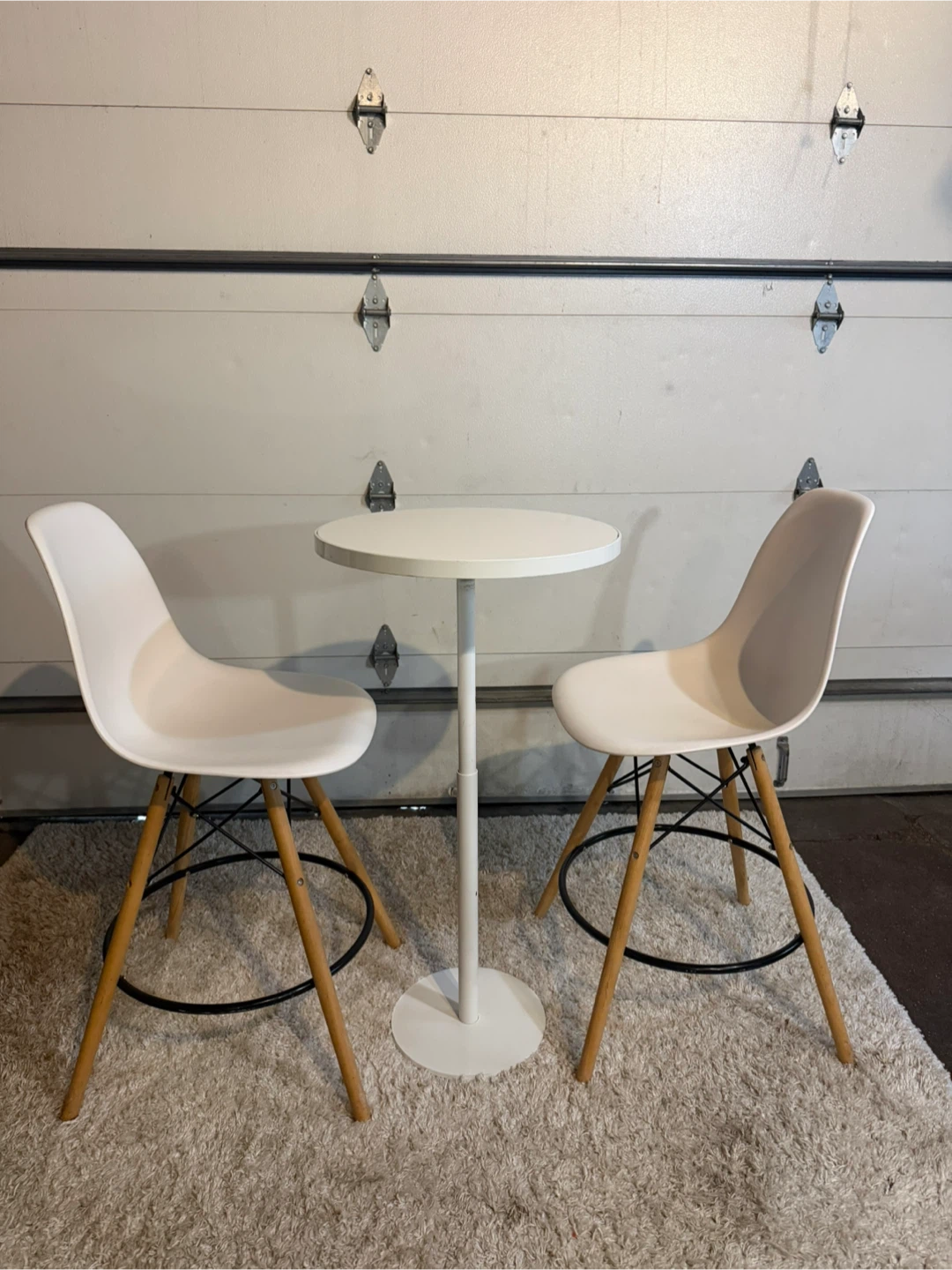 White Pub Table with 2 Chairs