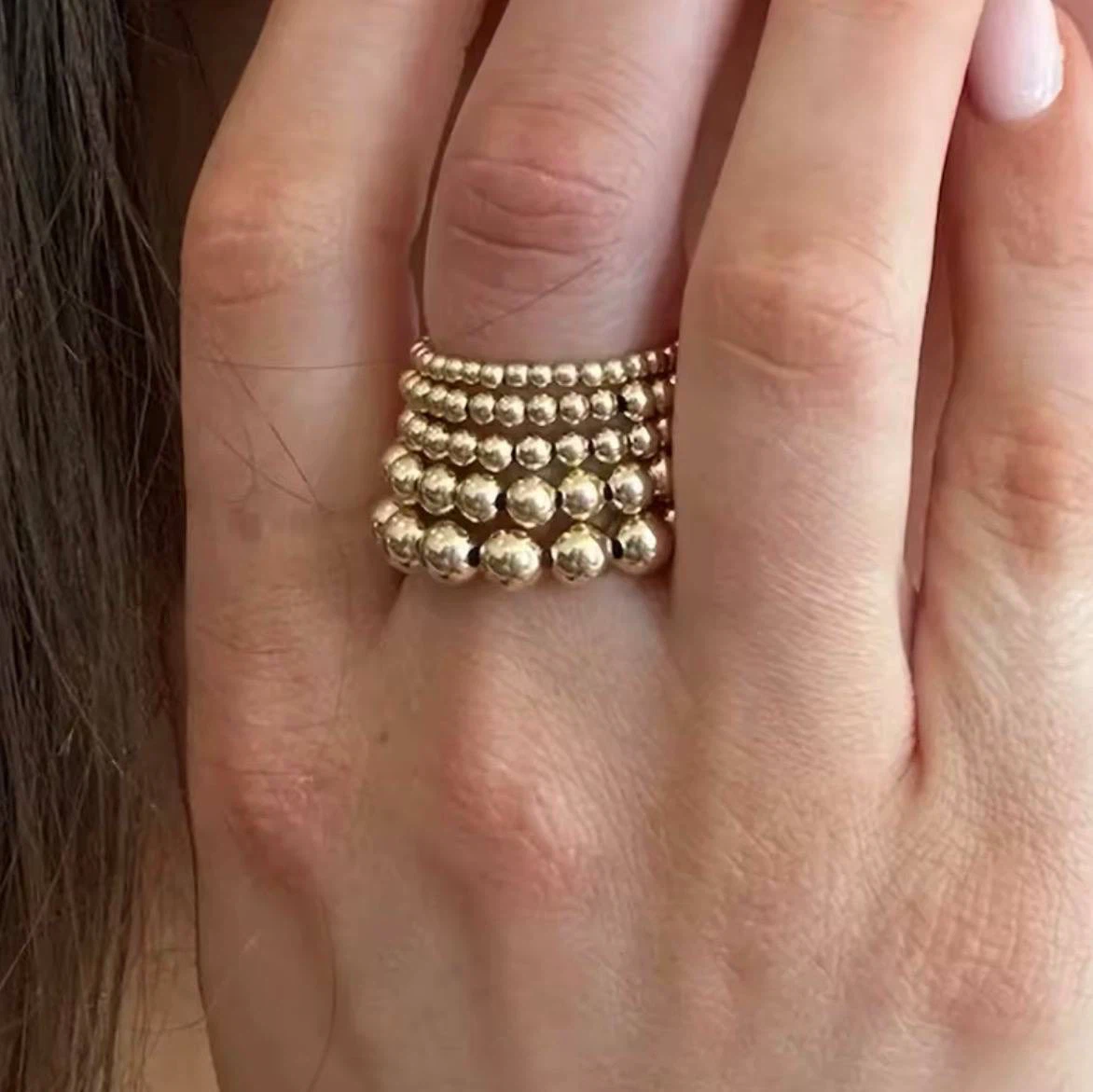 Gold or Silver Beaded Stacking Ring Set (5 Rings)