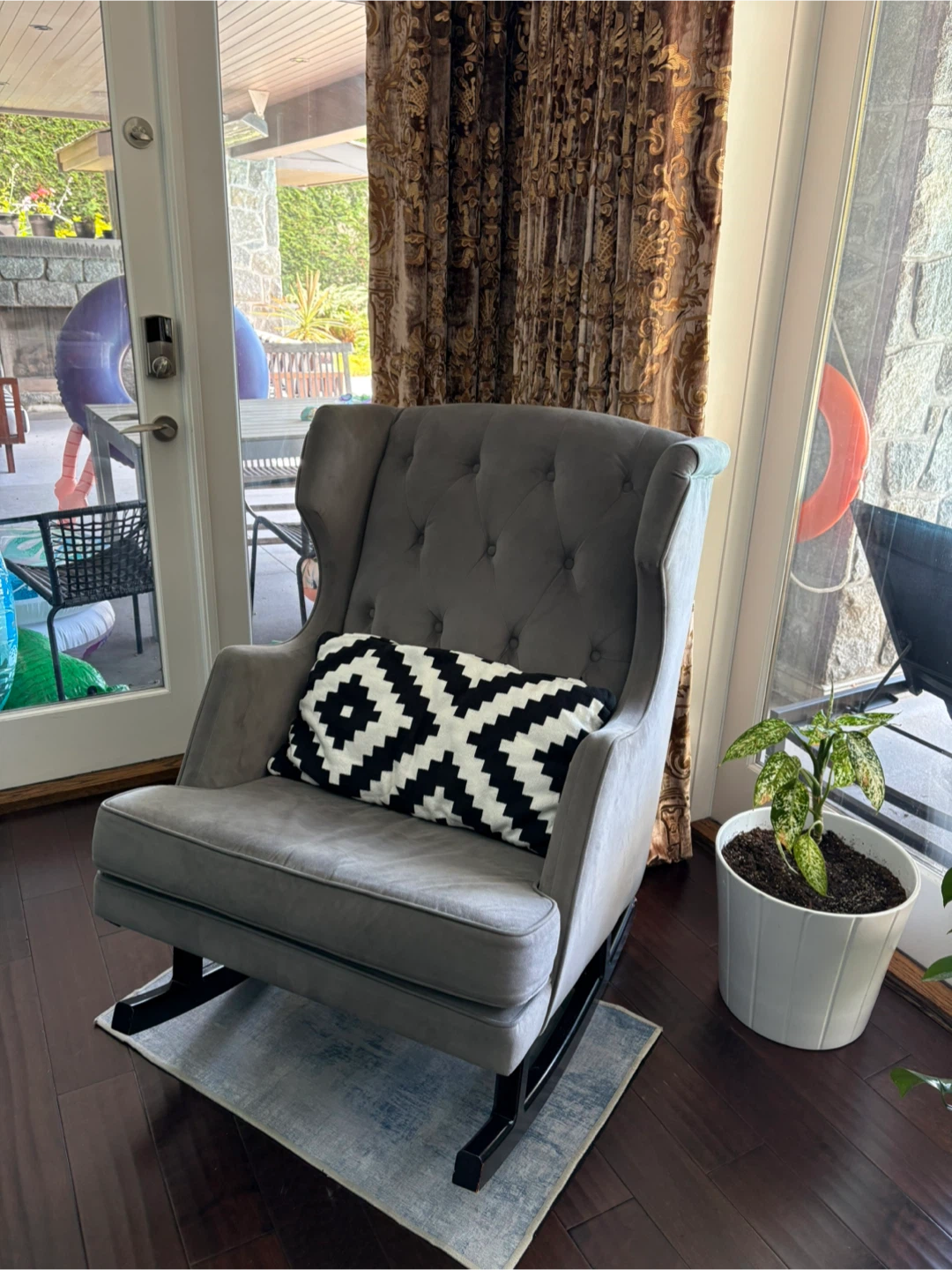 Grey Tufted Rocking Chair