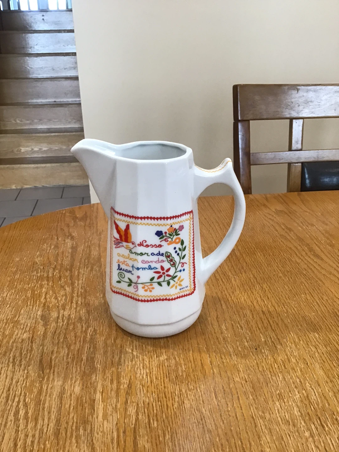 White Pitcher with Bird and Flower Design - photo 2