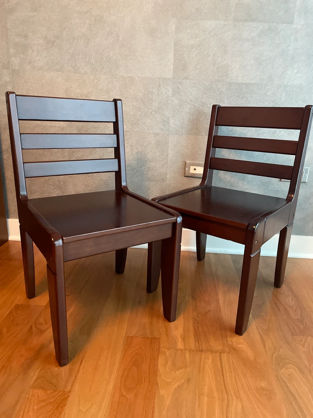 Dark Wood Slat Back Chairs (Set of 2)