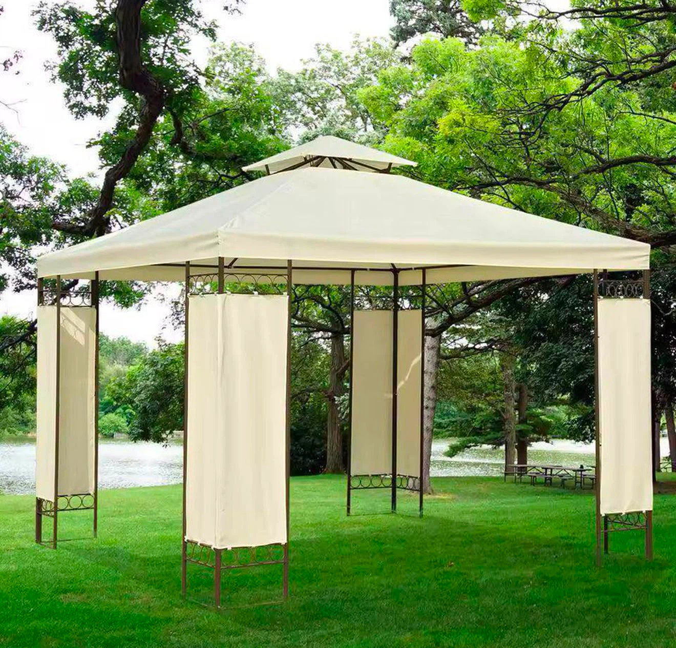 Cream Gazebo with Side Curtains