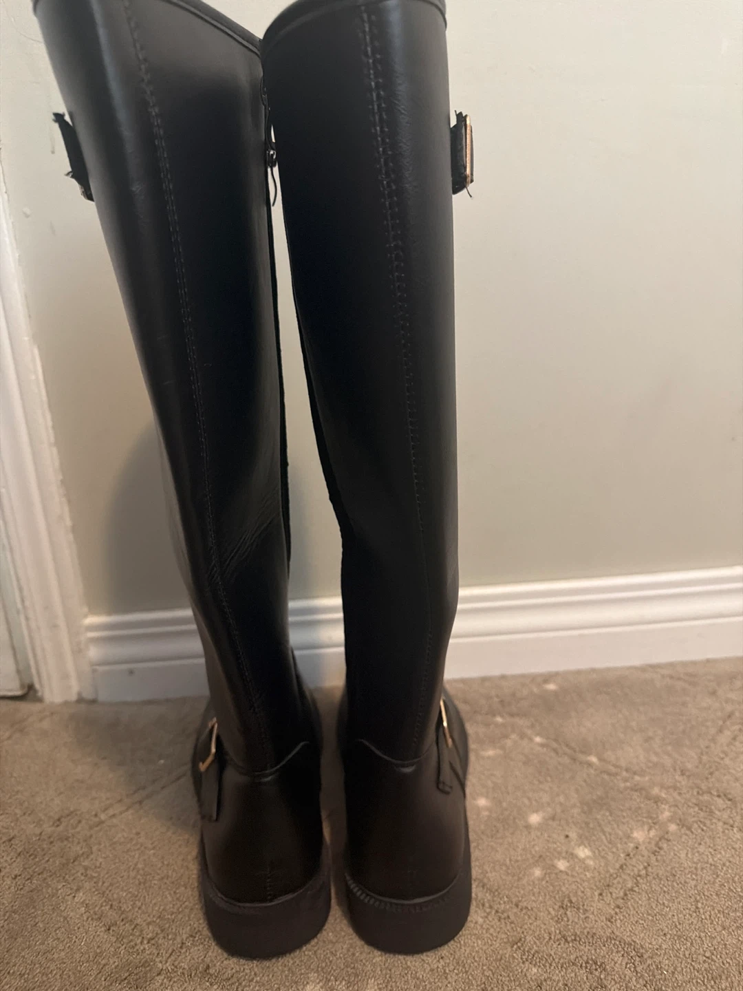 Black Knee-High Boots with Buckle Detail - photo 2