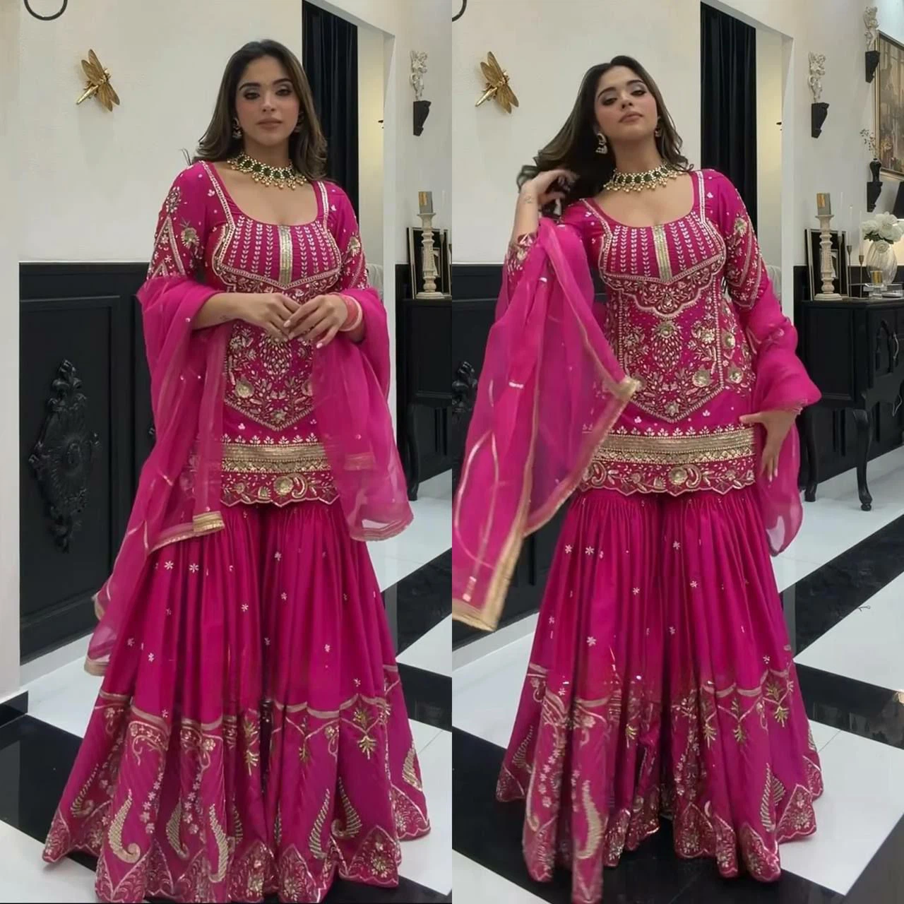Pink Embroidered Sharara Suit with Dupatta