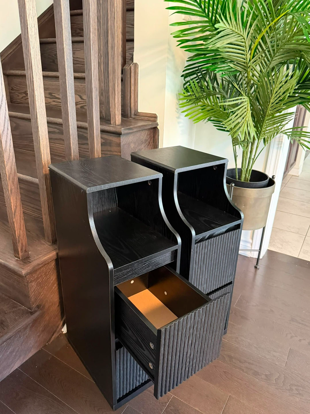 Set of 2 Black Nightstands with Drawer - photo 2