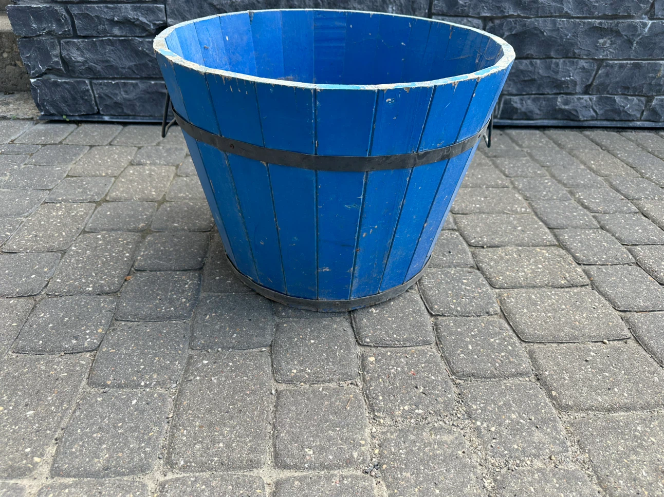 Blue Wooden Bucket Planter