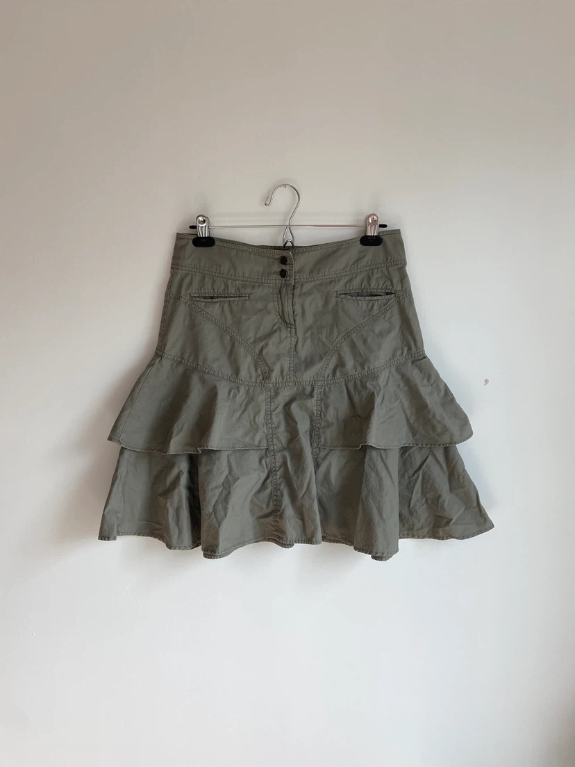 Khaki Ruffled Tiered Skirt