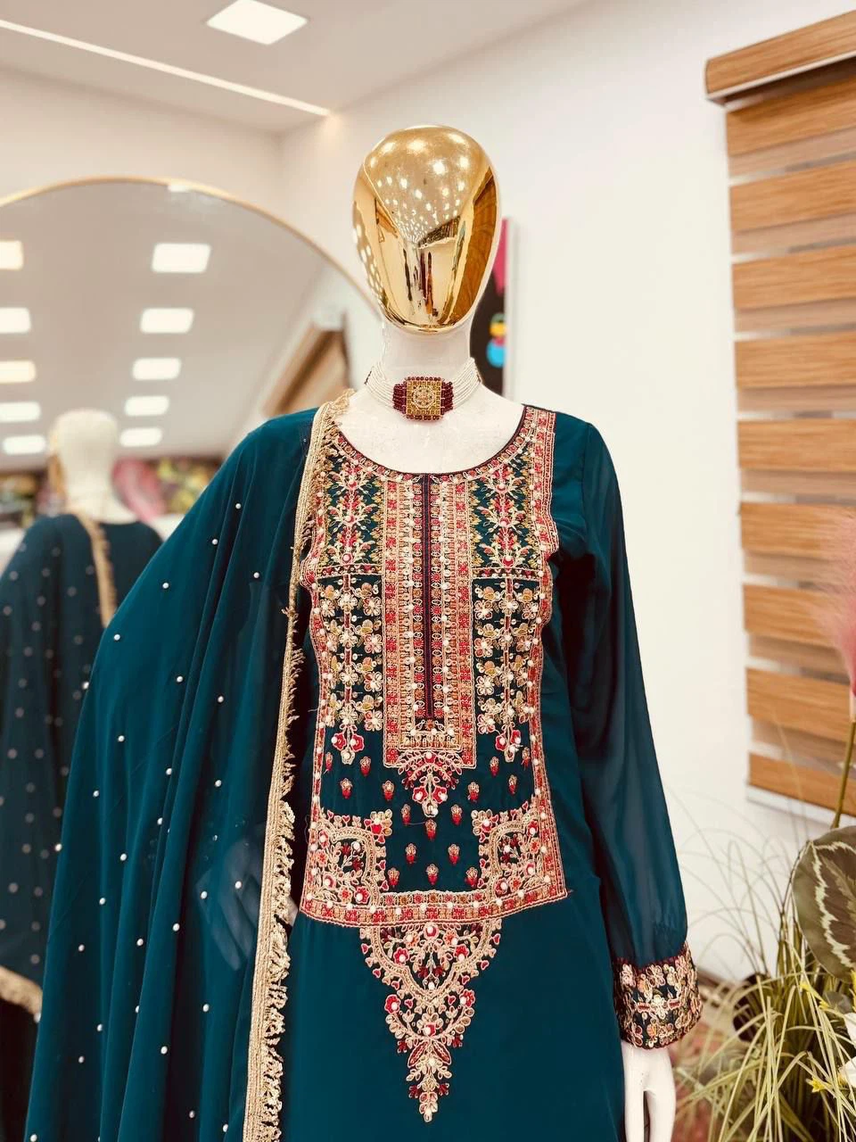 Embroidered Teal Kurti with Dupatta