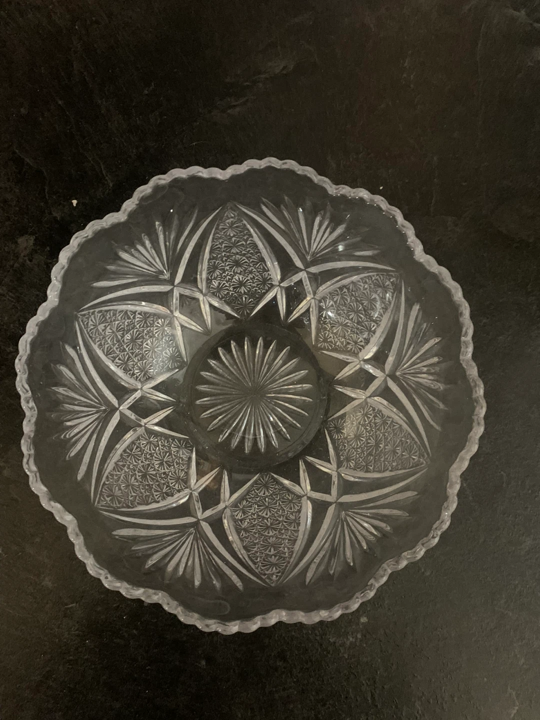 Clear Glass Crystal Cut Fruit Bowl - photo 3