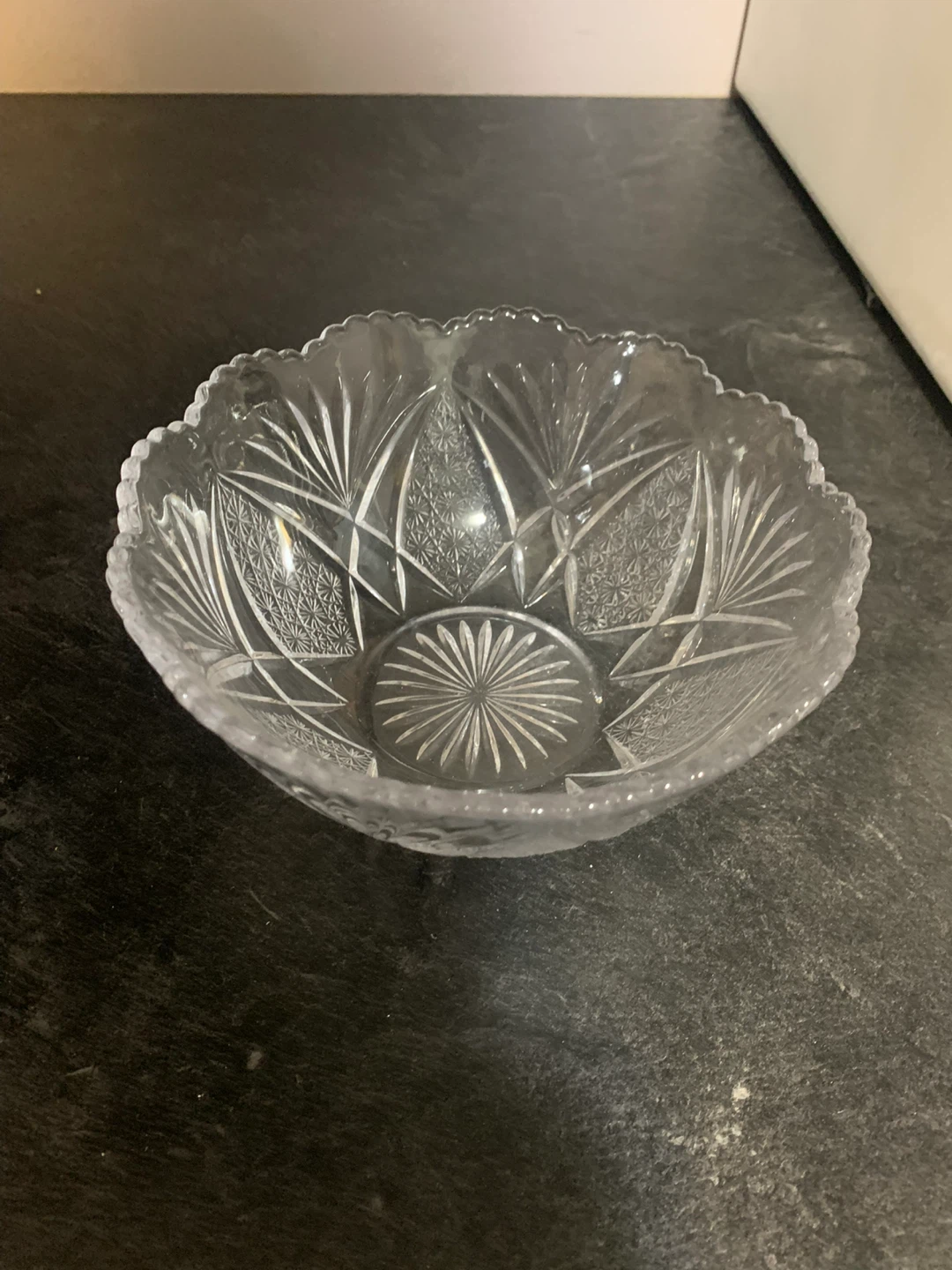 Clear Glass Crystal Cut Fruit Bowl - photo 4
