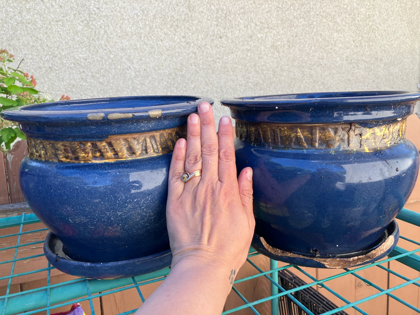 Blue Ceramic Planters with Saucers - photo 2