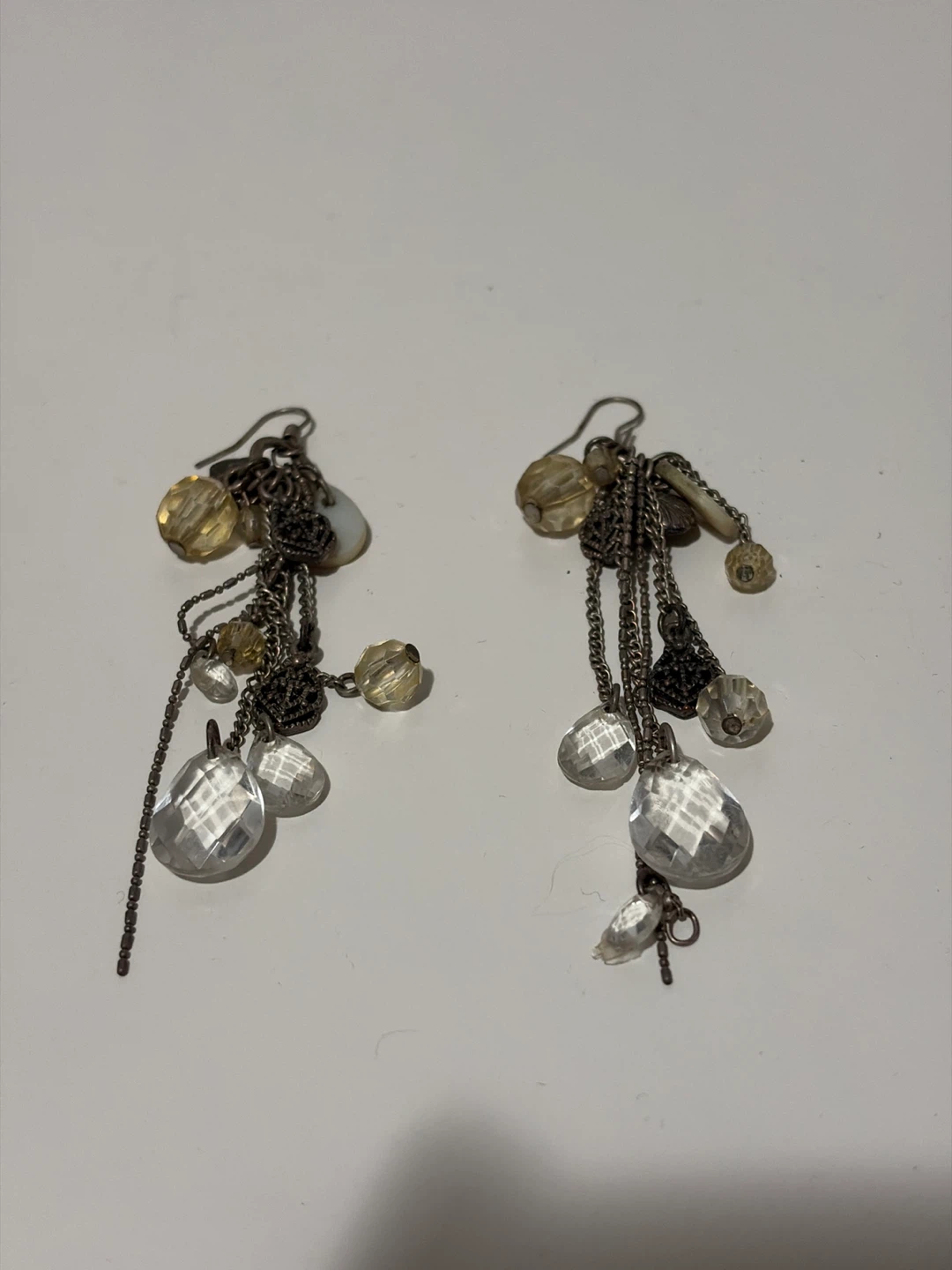 Dangle Earrings with Clear and Yellow Beads