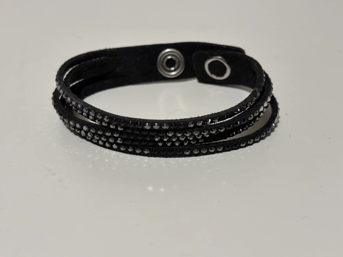 Black triple wrap bracelet with rhinestones