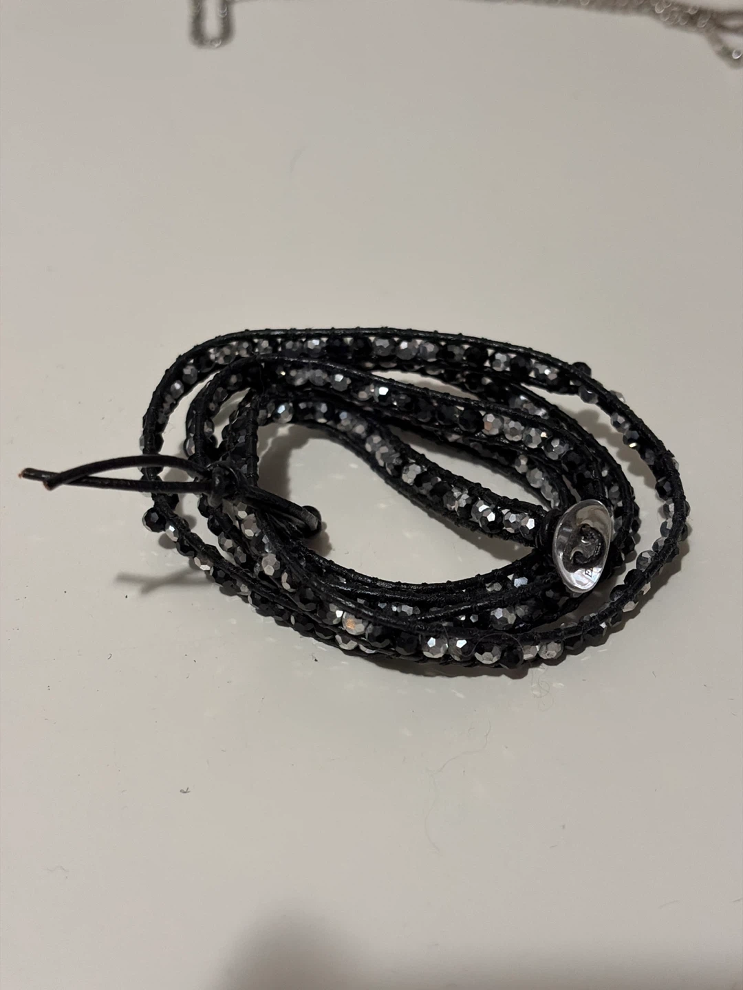 Black Wrap Bracelet with Crystal Beads