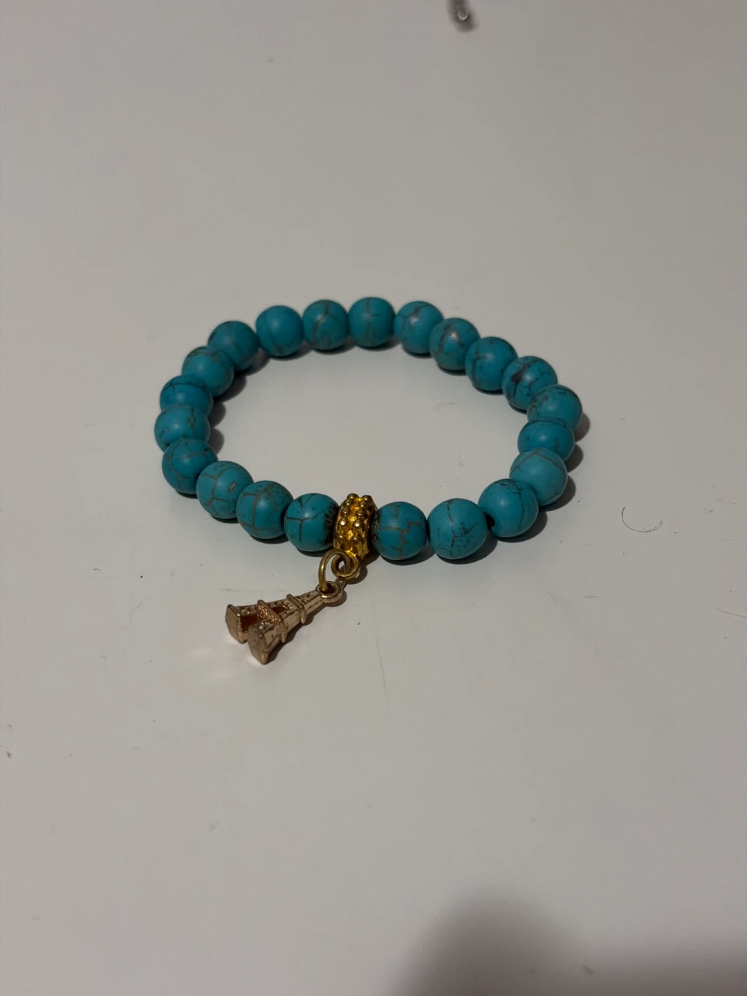 Turquoise Beaded Bracelet with Eiffel Tower Charm