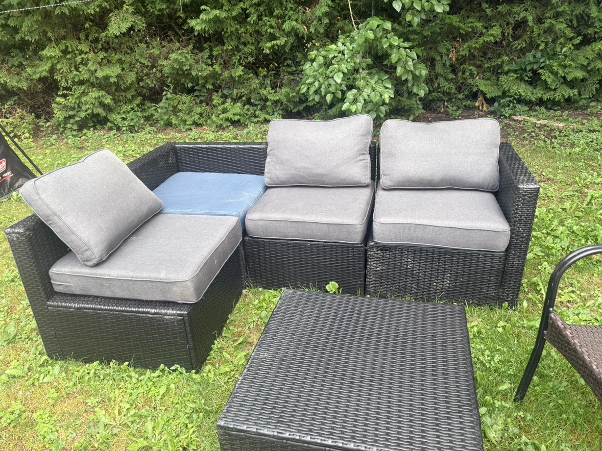 Black Rattan Outdoor Sofa Set with Coffee Table