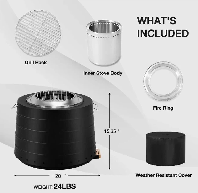 Portable smokeless Fire Pit with Grill Rack