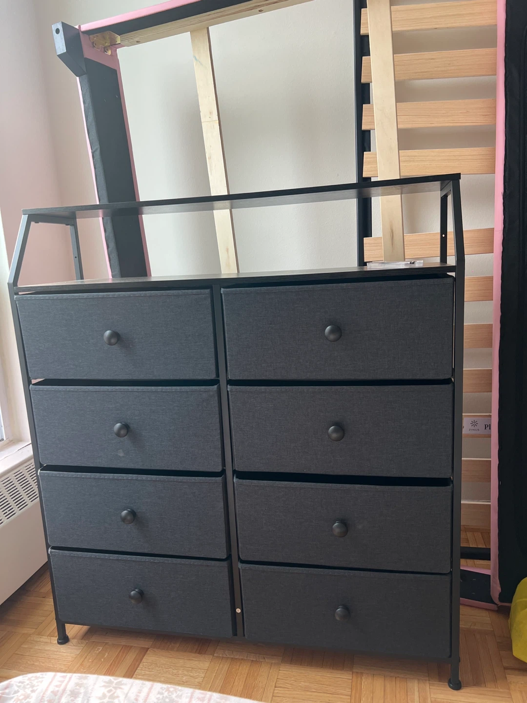 Grey 8-Drawer Dresser with Shelf