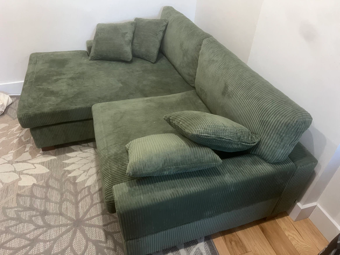 Green Corduroy Sectional Sofa with Chaise - photo 2