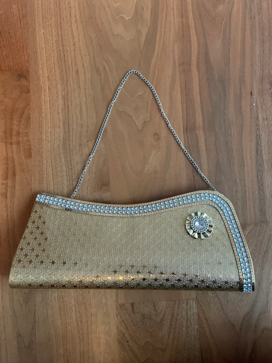 Gold Clutch Evening Bag with Rhinestone Embellishments