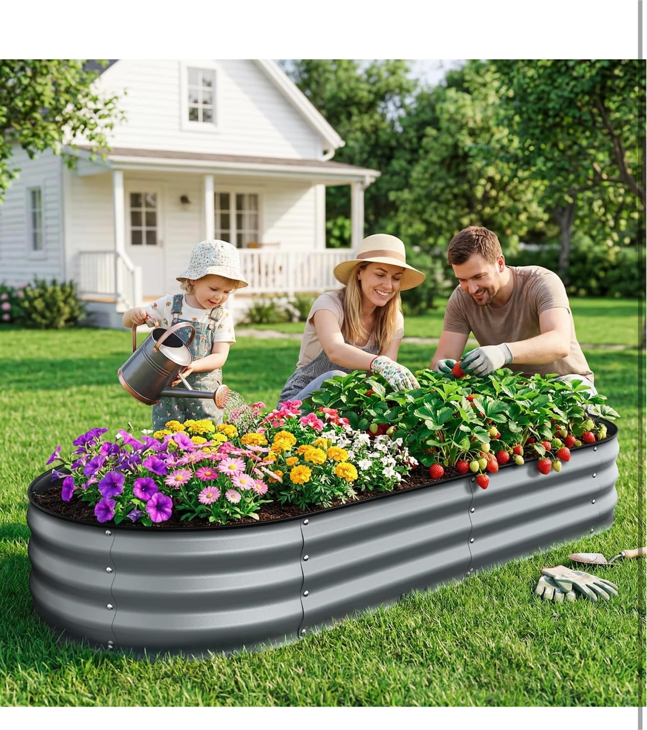 7x3x1 ft Oval Metal Raised Garden Bed