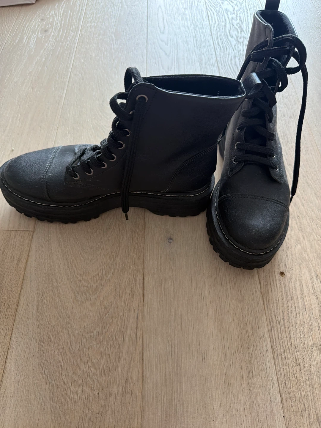 Black Lace-Up Combat Boots - photo 2