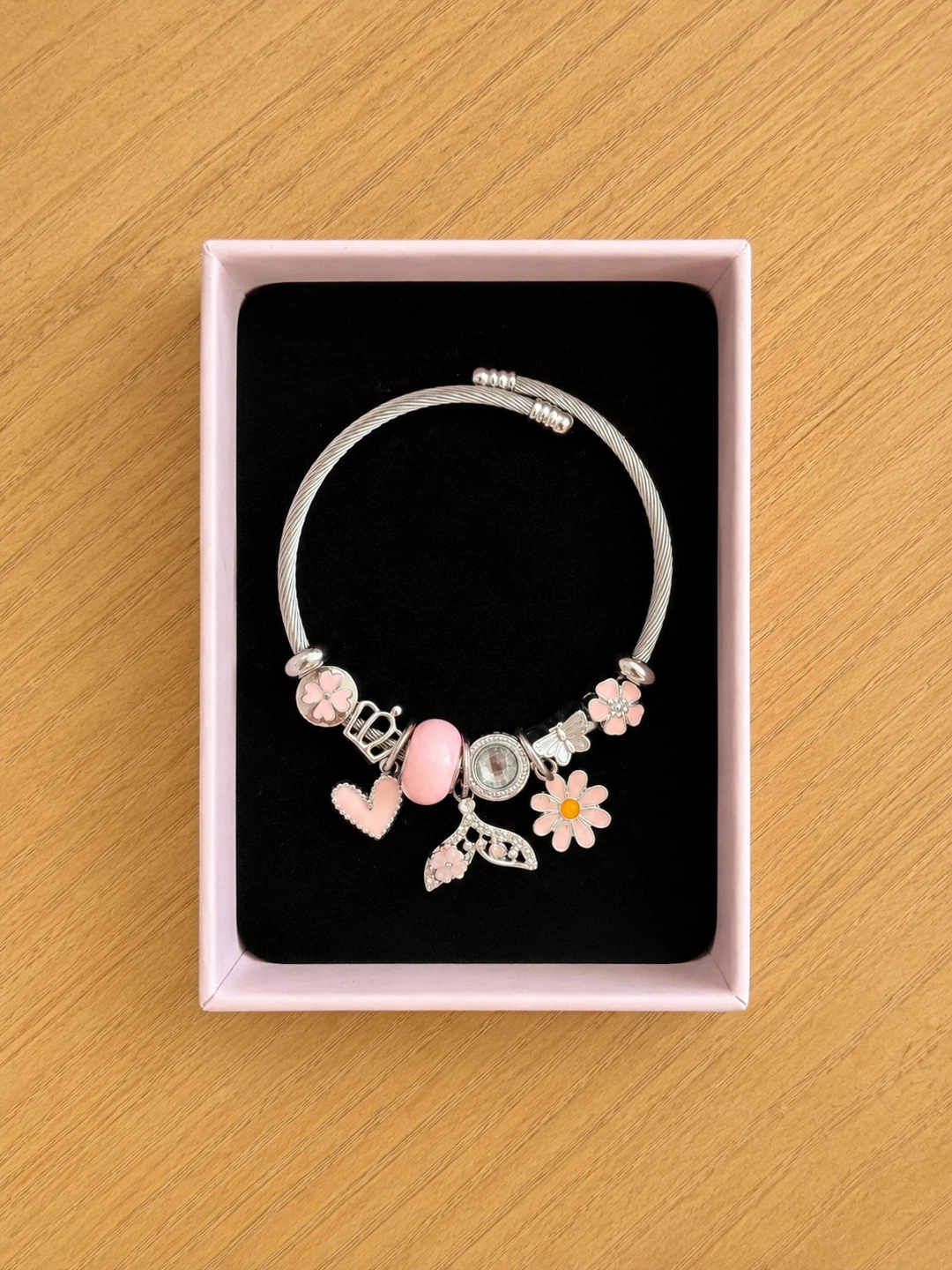 Charm Bracelet with 9 Pink charms
