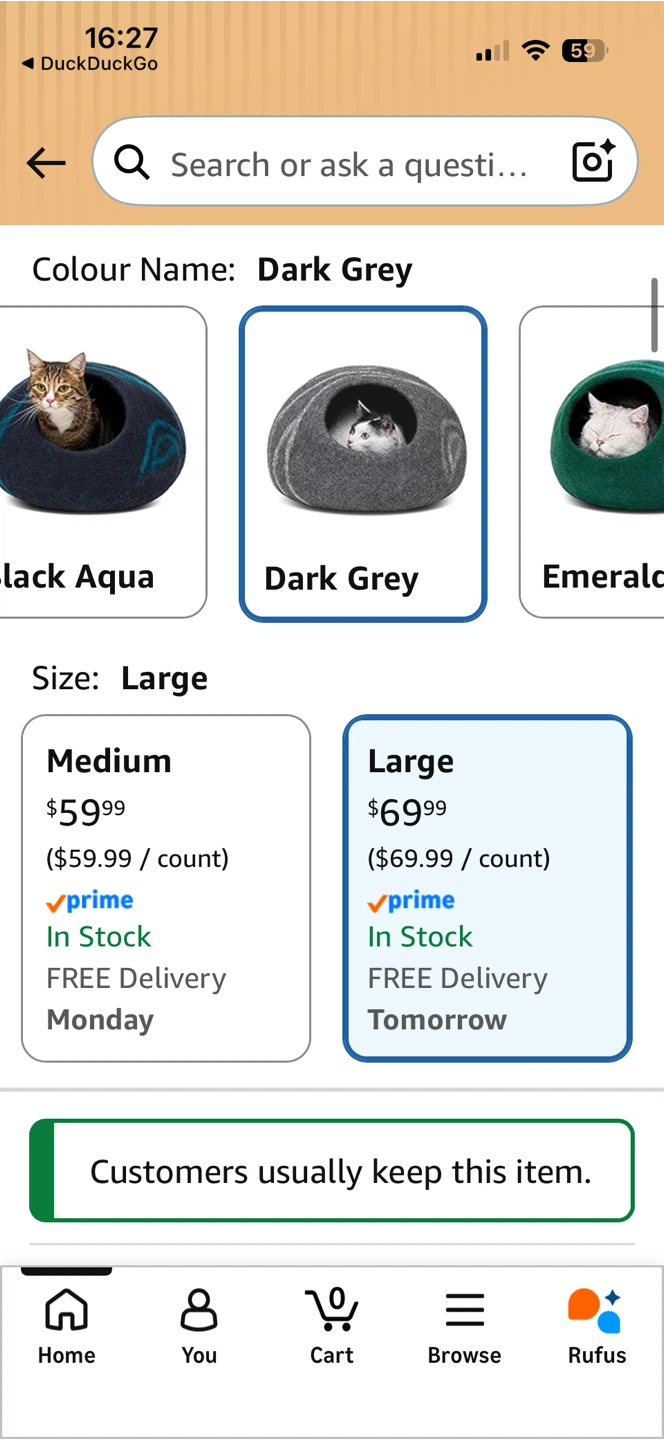 MEOWFIA Premium Felt Cat Bed Cave - Dark Grey, Large - photo 4
