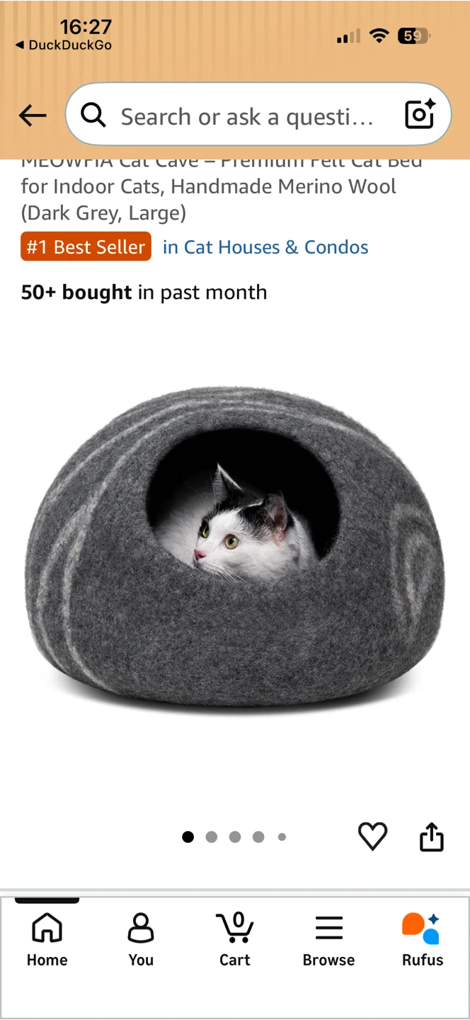 MEOWFIA Premium Felt Cat Bed Cave - Dark Grey, Large - photo 5