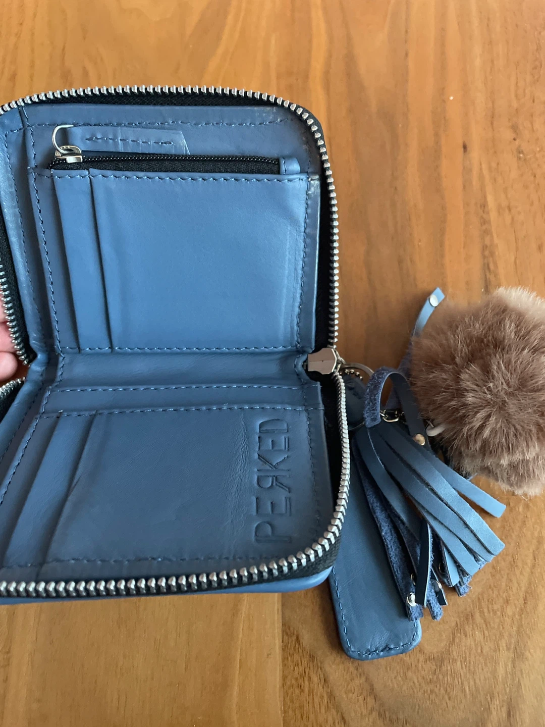 Blue Studded Zip Around Wallet with Pom Pom Charm - photo 2