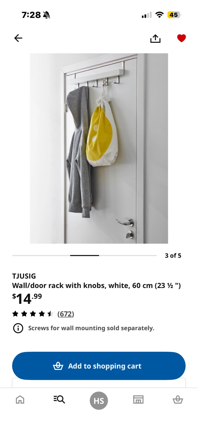 IKEA TJUSIG White Wall/Door Rack with Knobs - 60 cm - photo 2