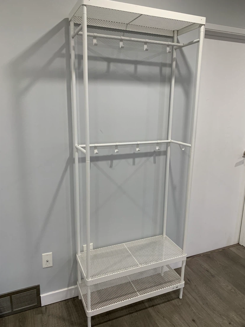 (Must go)IKEA White Garment Rack with Shelves