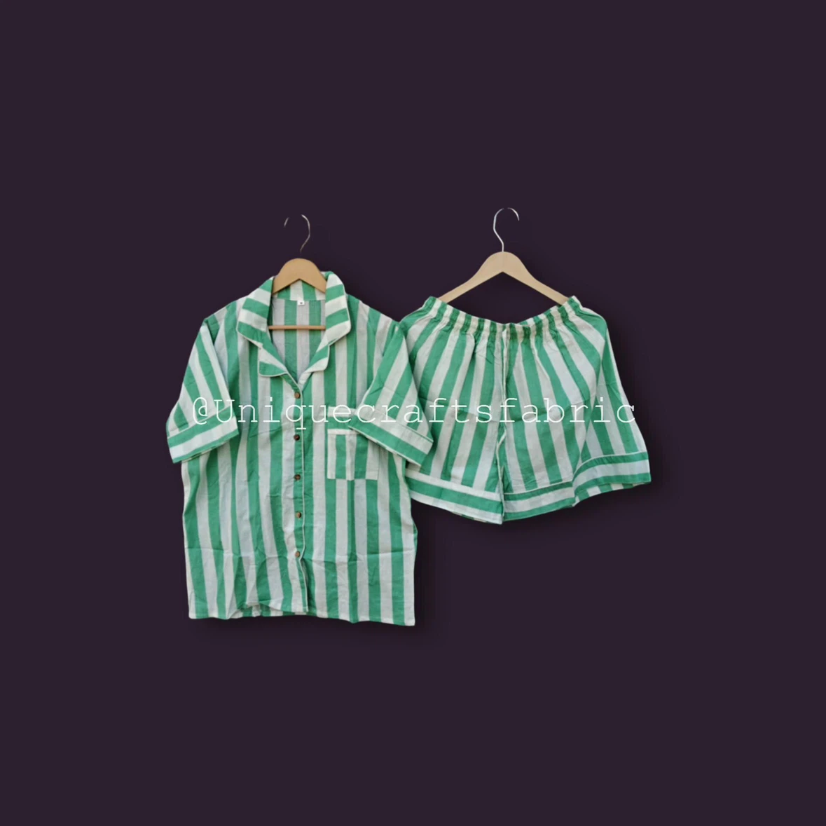 Green and White Striped Pajama Set - Size L - photo 2