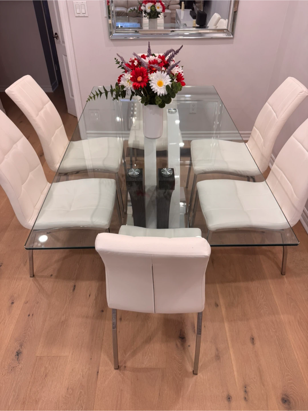 Modern Glass Dining Table Set with 6 White Chairs - photo 3