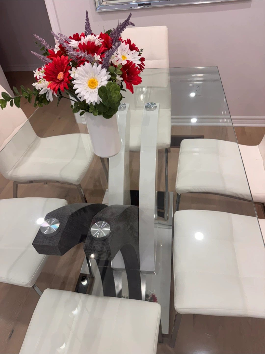 Modern Glass Dining Table Set with 6 White Chairs - photo 4