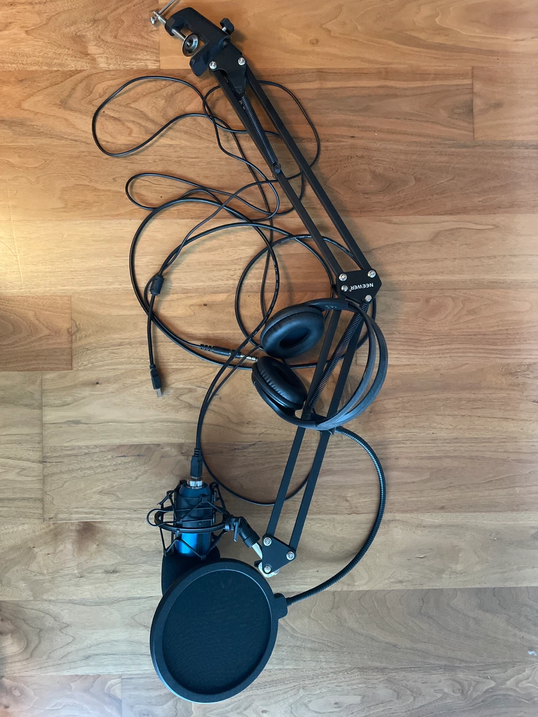 Neewer Blue Condenser Microphone with Boom Arm and Headphones