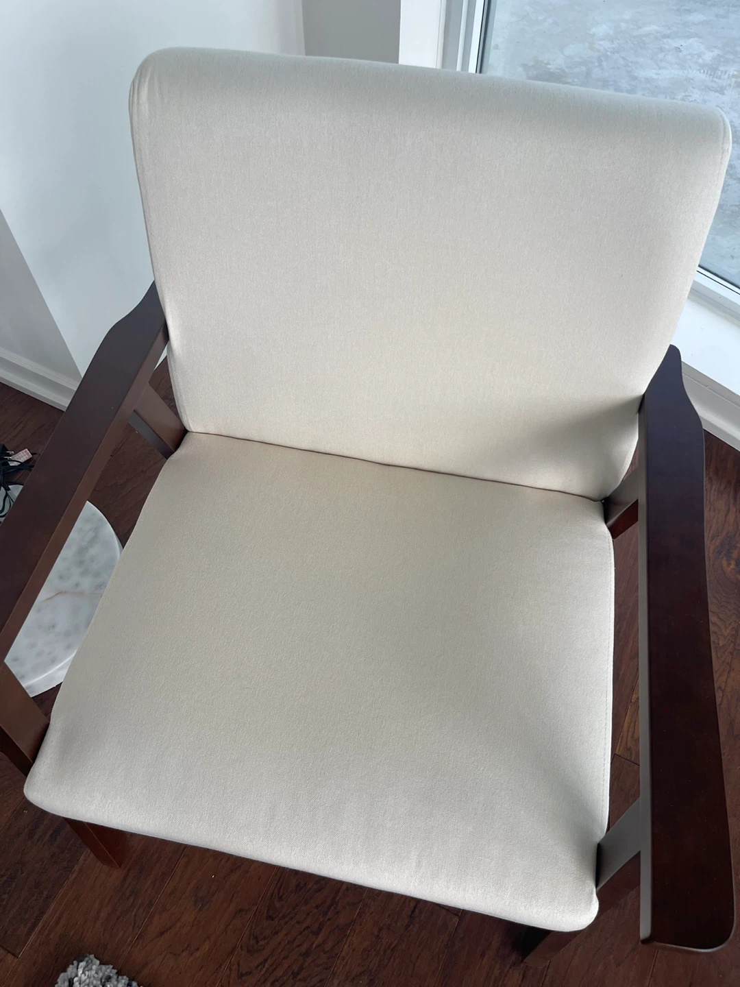 Cream Upholstered Armchair with Dark Wood Frame - photo 4