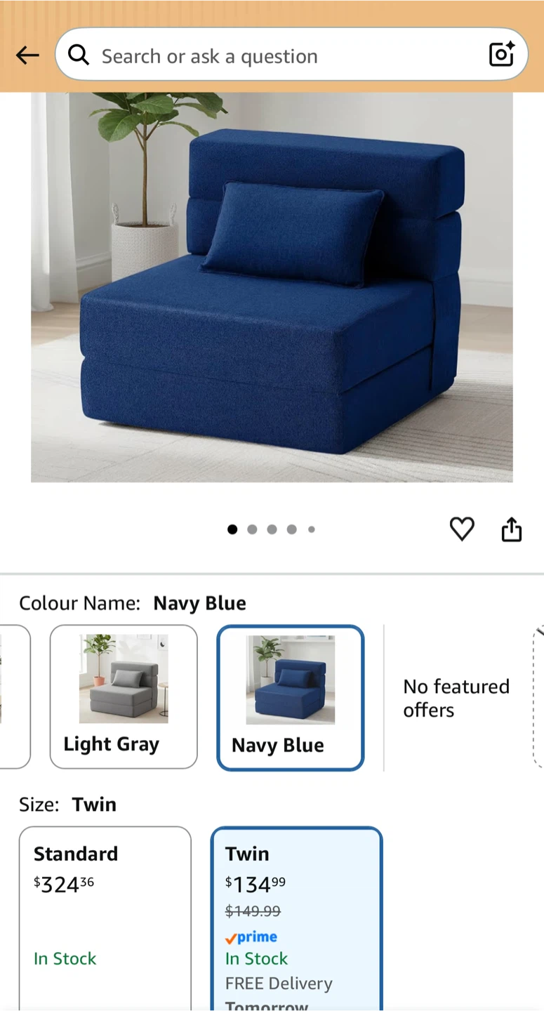 Navy Blue Twin Convertible Chair