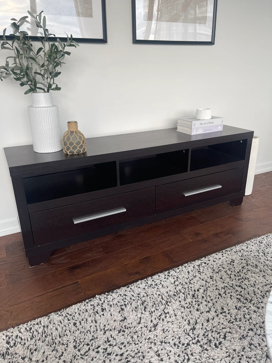 Dark Brown Media Console with Drawers - photo 2