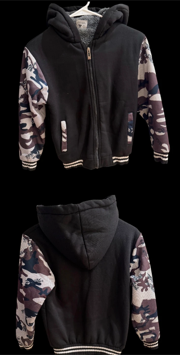 Boys' Black Camo Sleeve Zip-Up Hoodie